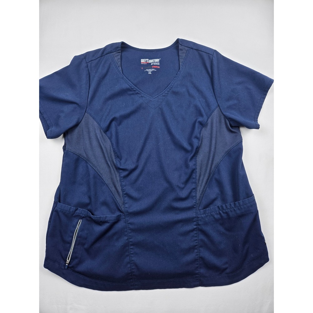 Greys Anatomy Professional Wear By Barco Navy Blue Scrub Top Size 2XL Stretch